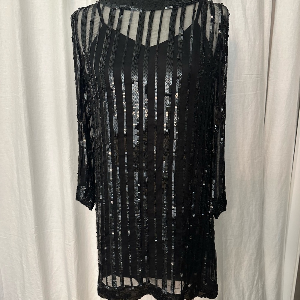 Sheer & Sequin Mini Dress with Cami Undergarment
